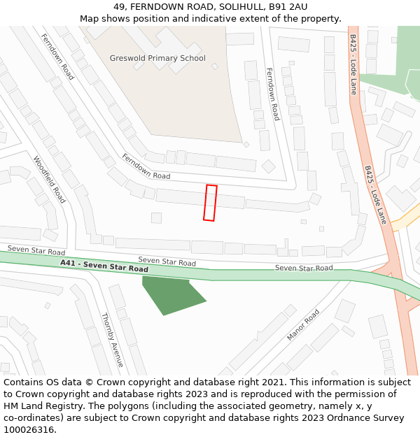 49, FERNDOWN ROAD, SOLIHULL, B91 2AU: Location map and indicative extent of plot