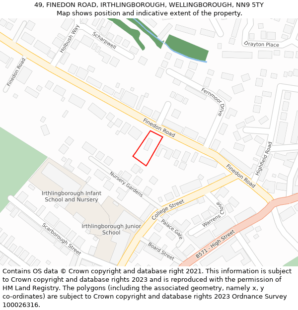 49, FINEDON ROAD, IRTHLINGBOROUGH, WELLINGBOROUGH, NN9 5TY: Location map and indicative extent of plot