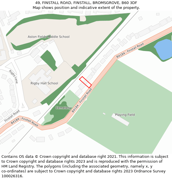 49, FINSTALL ROAD, FINSTALL, BROMSGROVE, B60 3DF: Location map and indicative extent of plot