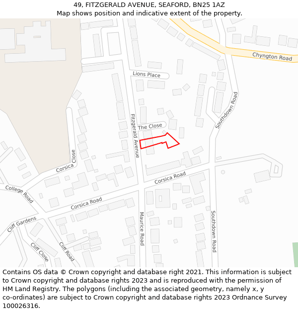 49, FITZGERALD AVENUE, SEAFORD, BN25 1AZ: Location map and indicative extent of plot