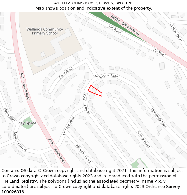49, FITZJOHNS ROAD, LEWES, BN7 1PR: Location map and indicative extent of plot