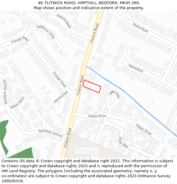 49, FLITWICK ROAD, AMPTHILL, BEDFORD, MK45 2NS: Location map and indicative extent of plot