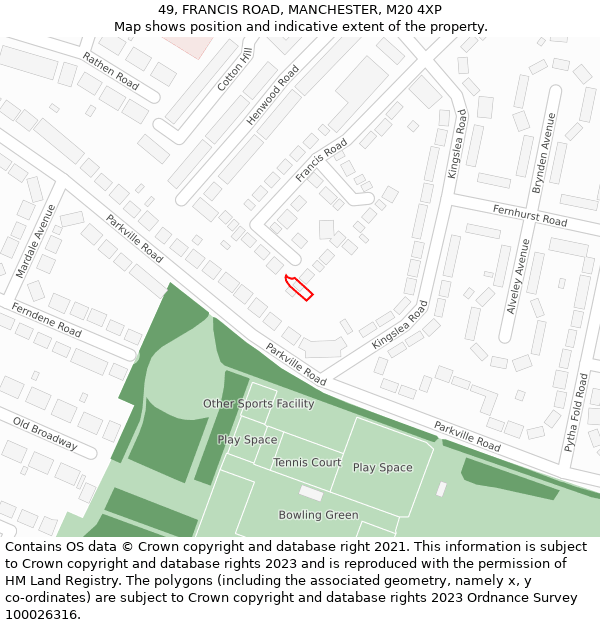 49, FRANCIS ROAD, MANCHESTER, M20 4XP: Location map and indicative extent of plot