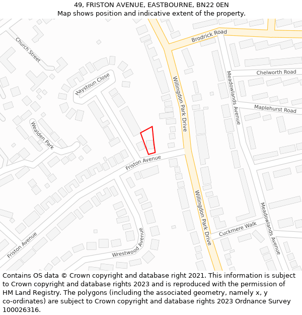 49, FRISTON AVENUE, EASTBOURNE, BN22 0EN: Location map and indicative extent of plot