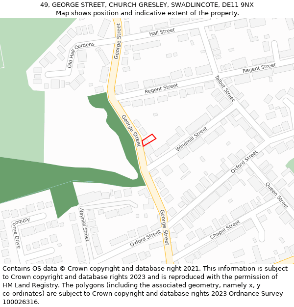 49, GEORGE STREET, CHURCH GRESLEY, SWADLINCOTE, DE11 9NX: Location map and indicative extent of plot