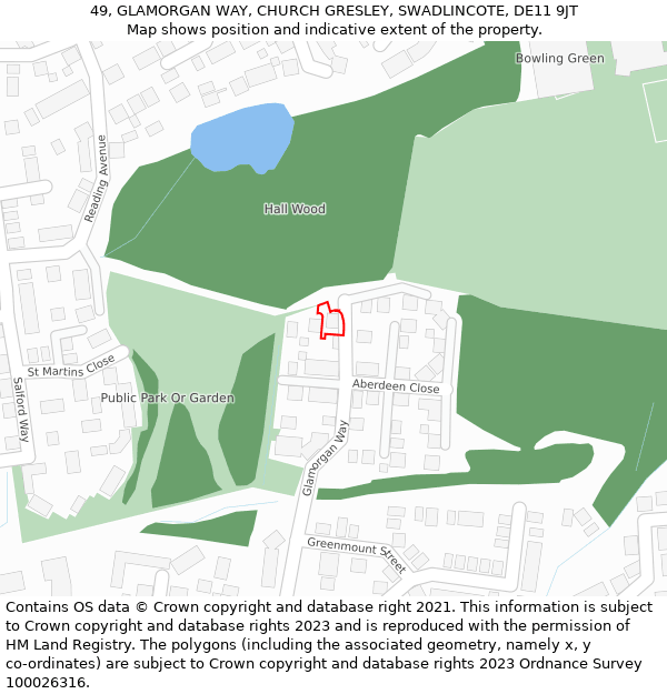 49, GLAMORGAN WAY, CHURCH GRESLEY, SWADLINCOTE, DE11 9JT: Location map and indicative extent of plot