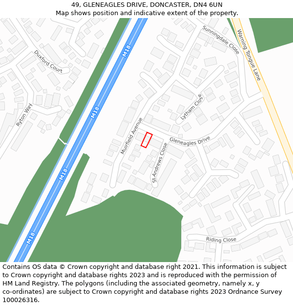 49, GLENEAGLES DRIVE, DONCASTER, DN4 6UN: Location map and indicative extent of plot