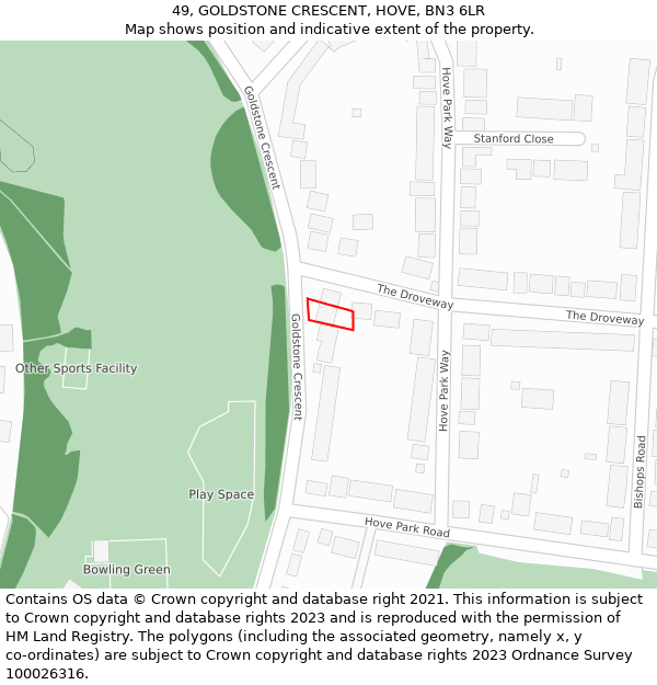 49, GOLDSTONE CRESCENT, HOVE, BN3 6LR: Location map and indicative extent of plot