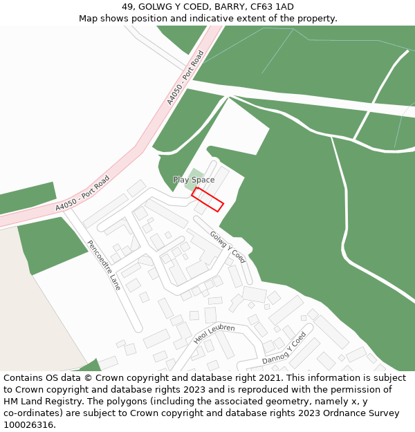 49, GOLWG Y COED, BARRY, CF63 1AD: Location map and indicative extent of plot