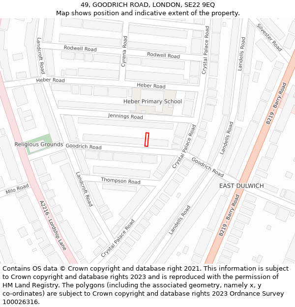 49, GOODRICH ROAD, LONDON, SE22 9EQ: Location map and indicative extent of plot