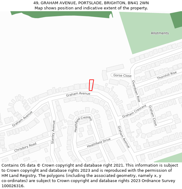 49, GRAHAM AVENUE, PORTSLADE, BRIGHTON, BN41 2WN: Location map and indicative extent of plot
