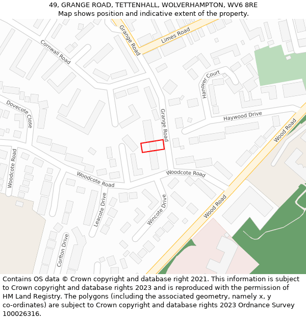 49, GRANGE ROAD, TETTENHALL, WOLVERHAMPTON, WV6 8RE: Location map and indicative extent of plot