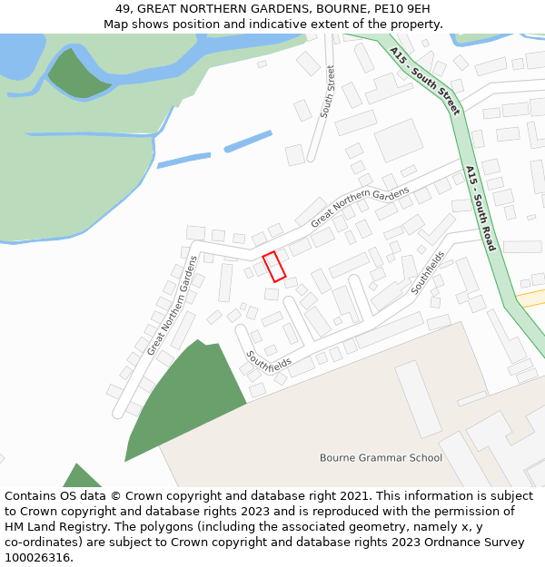 49, GREAT NORTHERN GARDENS, BOURNE, PE10 9EH: Location map and indicative extent of plot