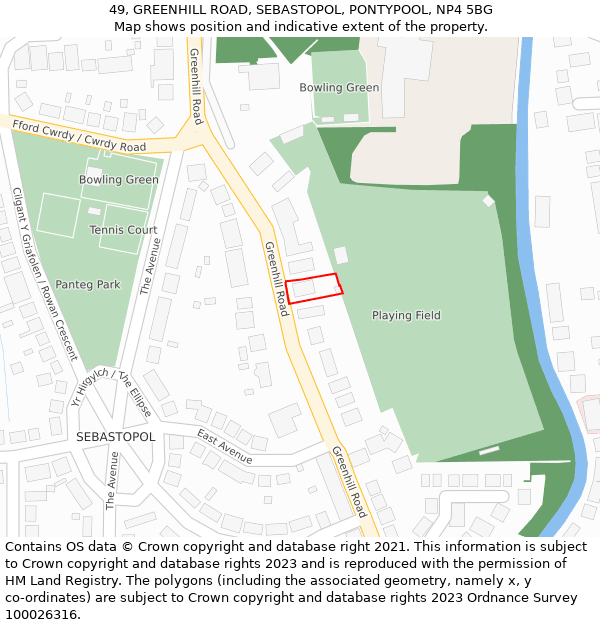 49, GREENHILL ROAD, SEBASTOPOL, PONTYPOOL, NP4 5BG: Location map and indicative extent of plot