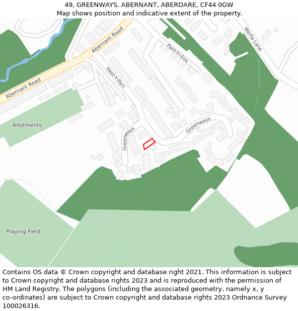 49, GREENWAYS, ABERNANT, ABERDARE, CF44 0GW: Location map and indicative extent of plot