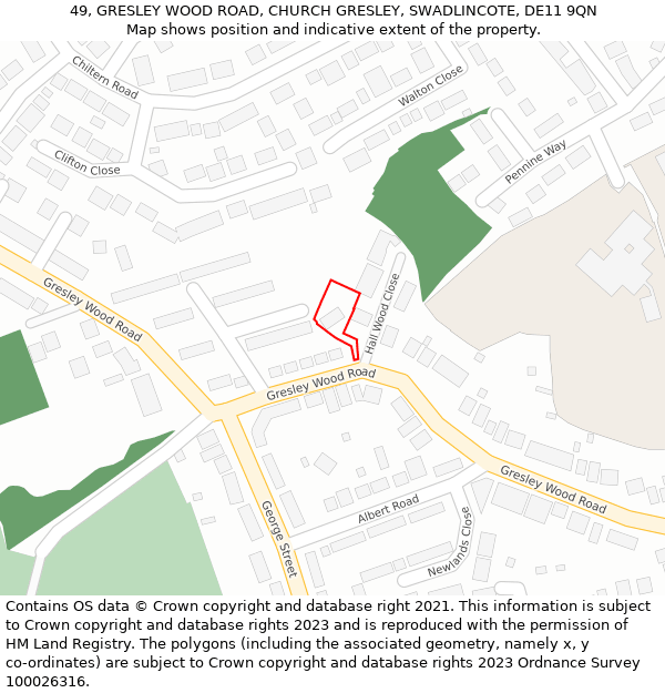 49, GRESLEY WOOD ROAD, CHURCH GRESLEY, SWADLINCOTE, DE11 9QN: Location map and indicative extent of plot