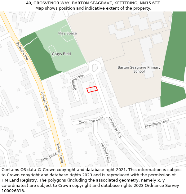 49, GROSVENOR WAY, BARTON SEAGRAVE, KETTERING, NN15 6TZ: Location map and indicative extent of plot