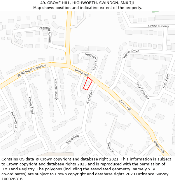 49, GROVE HILL, HIGHWORTH, SWINDON, SN6 7JL: Location map and indicative extent of plot