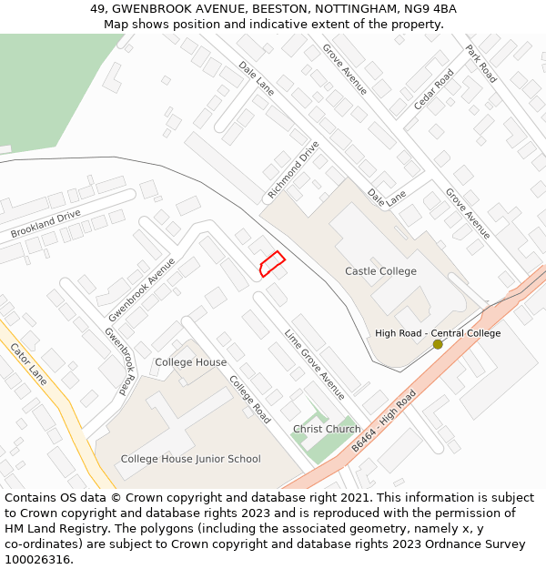 49, GWENBROOK AVENUE, BEESTON, NOTTINGHAM, NG9 4BA: Location map and indicative extent of plot