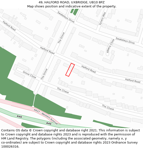 49, HALFORD ROAD, UXBRIDGE, UB10 8PZ: Location map and indicative extent of plot