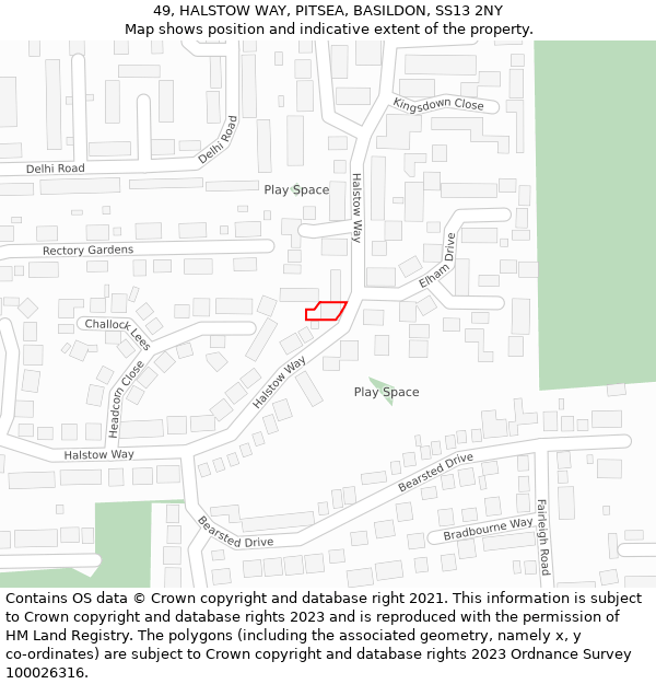 49, HALSTOW WAY, PITSEA, BASILDON, SS13 2NY: Location map and indicative extent of plot