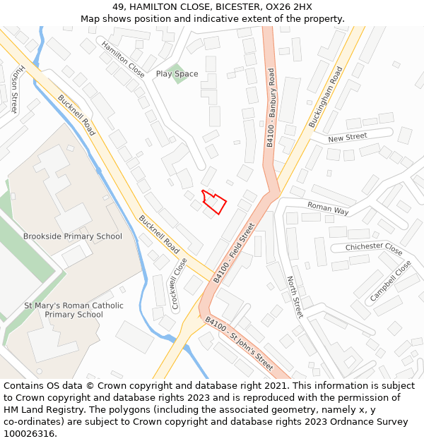 49, HAMILTON CLOSE, BICESTER, OX26 2HX: Location map and indicative extent of plot