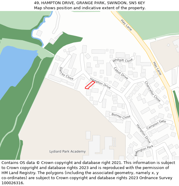 49, HAMPTON DRIVE, GRANGE PARK, SWINDON, SN5 6EY: Location map and indicative extent of plot