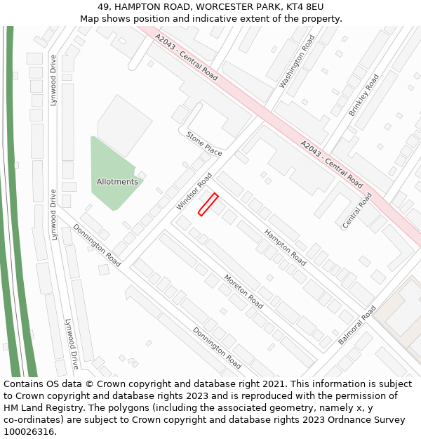 49, HAMPTON ROAD, WORCESTER PARK, KT4 8EU: Location map and indicative extent of plot