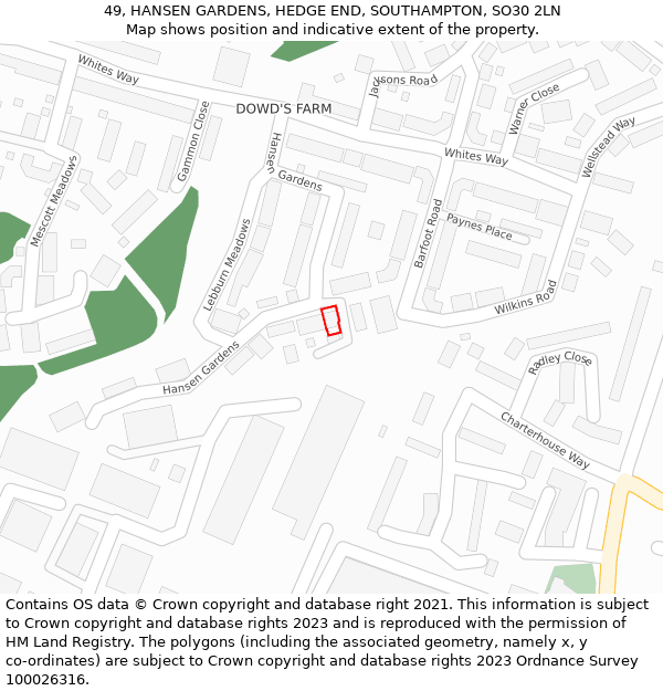 49, HANSEN GARDENS, HEDGE END, SOUTHAMPTON, SO30 2LN: Location map and indicative extent of plot