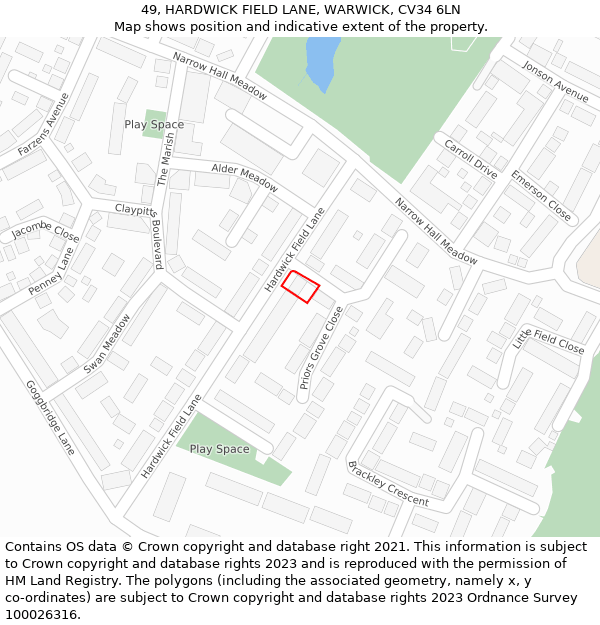 49, HARDWICK FIELD LANE, WARWICK, CV34 6LN: Location map and indicative extent of plot