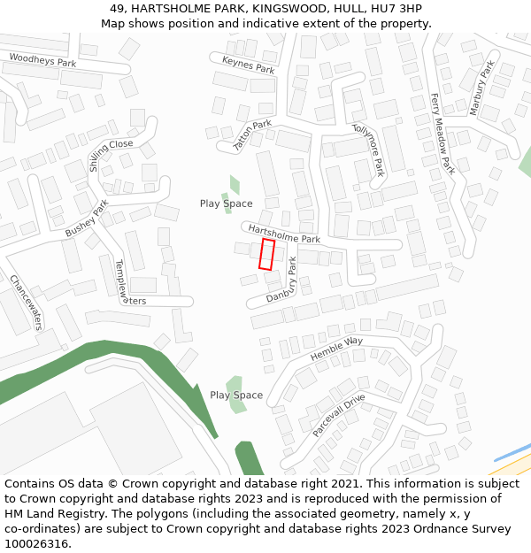 49, HARTSHOLME PARK, KINGSWOOD, HULL, HU7 3HP: Location map and indicative extent of plot