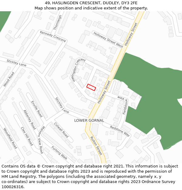 49, HASLINGDEN CRESCENT, DUDLEY, DY3 2FE: Location map and indicative extent of plot