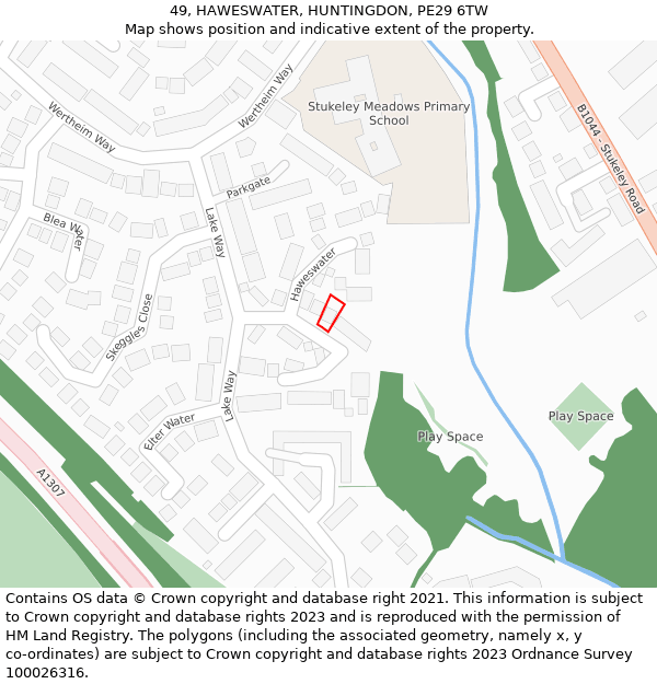 49, HAWESWATER, HUNTINGDON, PE29 6TW: Location map and indicative extent of plot