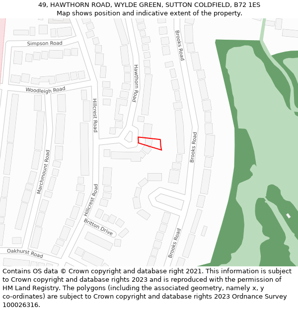 49, HAWTHORN ROAD, WYLDE GREEN, SUTTON COLDFIELD, B72 1ES: Location map and indicative extent of plot