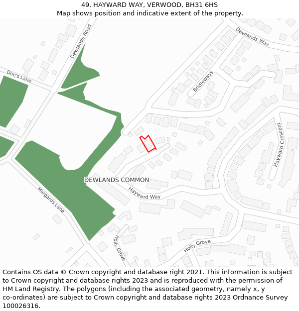 49, HAYWARD WAY, VERWOOD, BH31 6HS: Location map and indicative extent of plot
