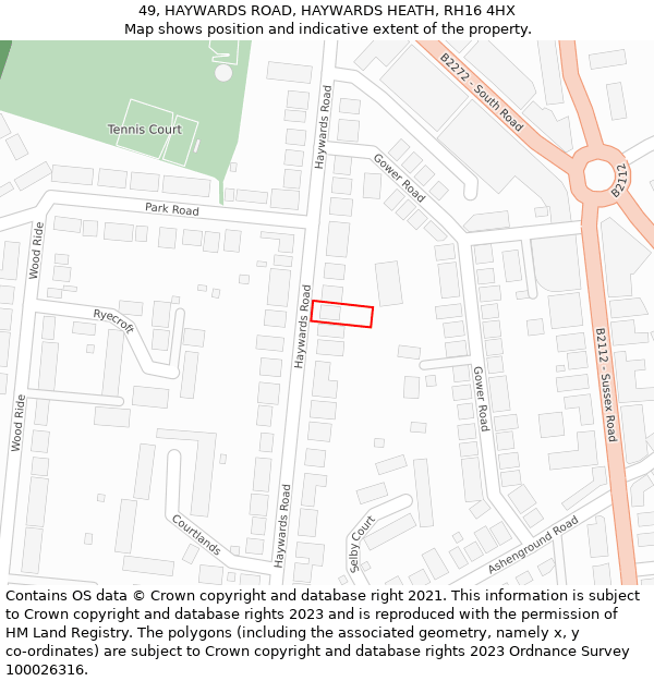 49, HAYWARDS ROAD, HAYWARDS HEATH, RH16 4HX: Location map and indicative extent of plot