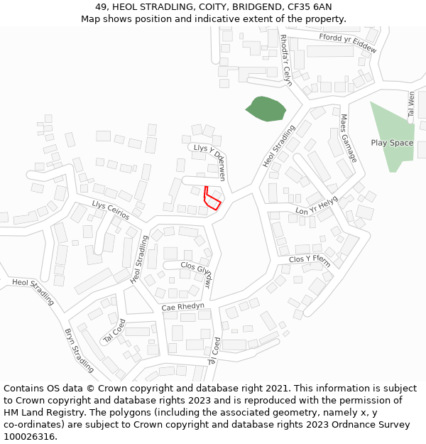 49, HEOL STRADLING, COITY, BRIDGEND, CF35 6AN: Location map and indicative extent of plot