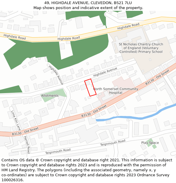 49, HIGHDALE AVENUE, CLEVEDON, BS21 7LU: Location map and indicative extent of plot