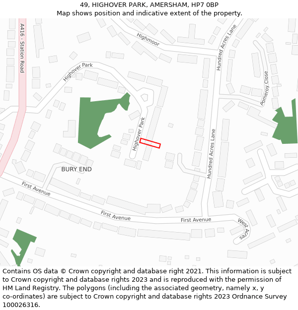 49, HIGHOVER PARK, AMERSHAM, HP7 0BP: Location map and indicative extent of plot