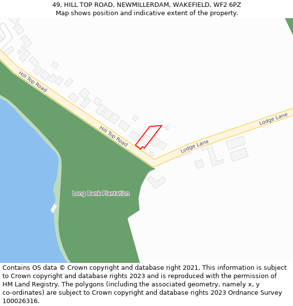 49, HILL TOP ROAD, NEWMILLERDAM, WAKEFIELD, WF2 6PZ: Location map and indicative extent of plot