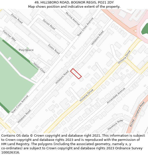 49, HILLSBORO ROAD, BOGNOR REGIS, PO21 2DY: Location map and indicative extent of plot