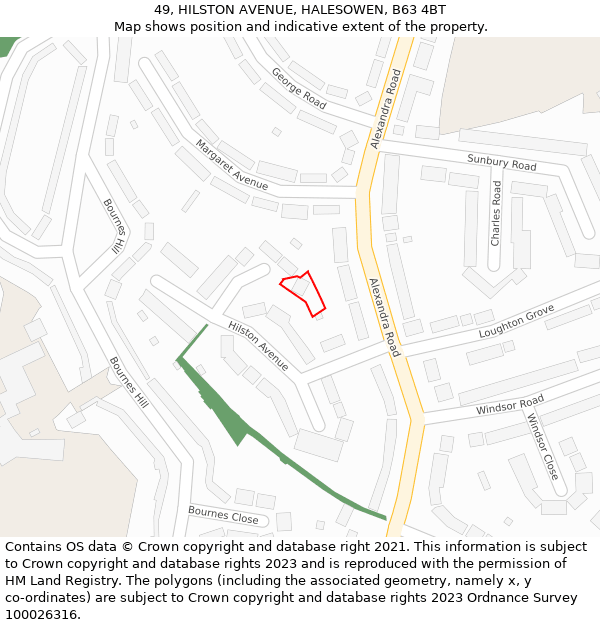 49, HILSTON AVENUE, HALESOWEN, B63 4BT: Location map and indicative extent of plot