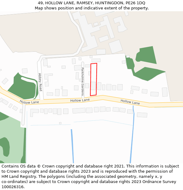 49, HOLLOW LANE, RAMSEY, HUNTINGDON, PE26 1DQ: Location map and indicative extent of plot