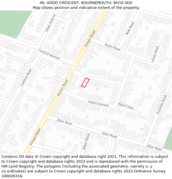 49, HOOD CRESCENT, BOURNEMOUTH, BH10 4DA: Location map and indicative extent of plot