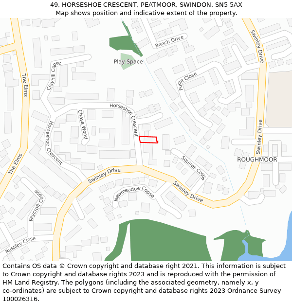 49, HORSESHOE CRESCENT, PEATMOOR, SWINDON, SN5 5AX: Location map and indicative extent of plot