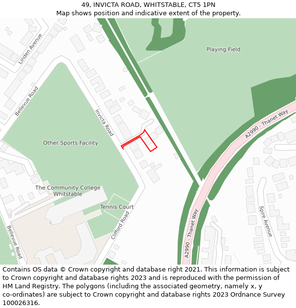 49, INVICTA ROAD, WHITSTABLE, CT5 1PN: Location map and indicative extent of plot