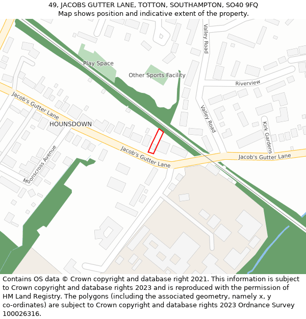 49, JACOBS GUTTER LANE, TOTTON, SOUTHAMPTON, SO40 9FQ: Location map and indicative extent of plot