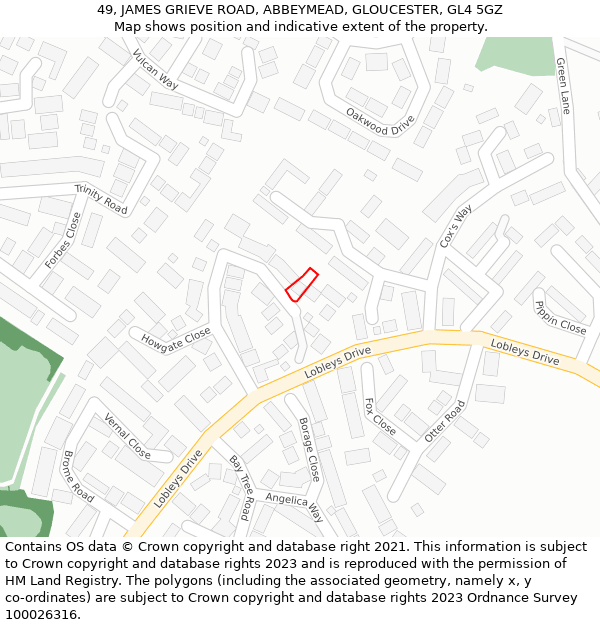 49, JAMES GRIEVE ROAD, ABBEYMEAD, GLOUCESTER, GL4 5GZ: Location map and indicative extent of plot