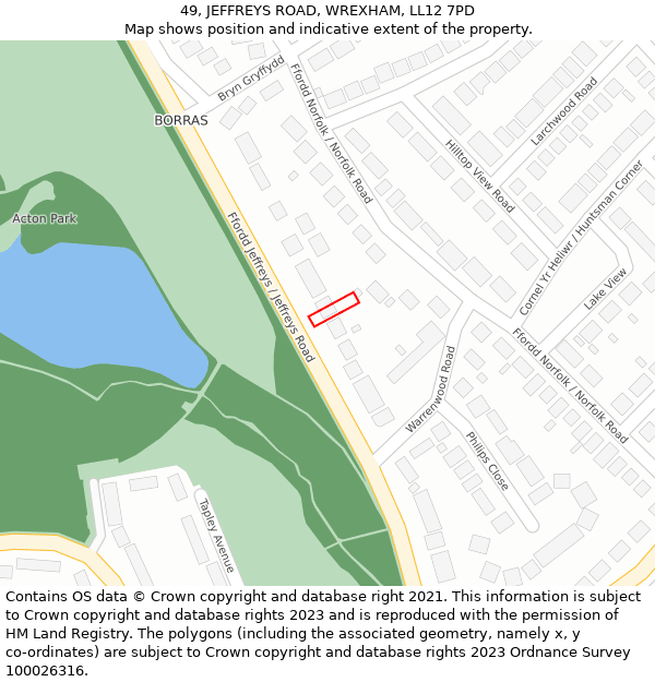 49, JEFFREYS ROAD, WREXHAM, LL12 7PD: Location map and indicative extent of plot