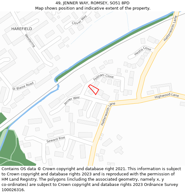 49, JENNER WAY, ROMSEY, SO51 8PD: Location map and indicative extent of plot